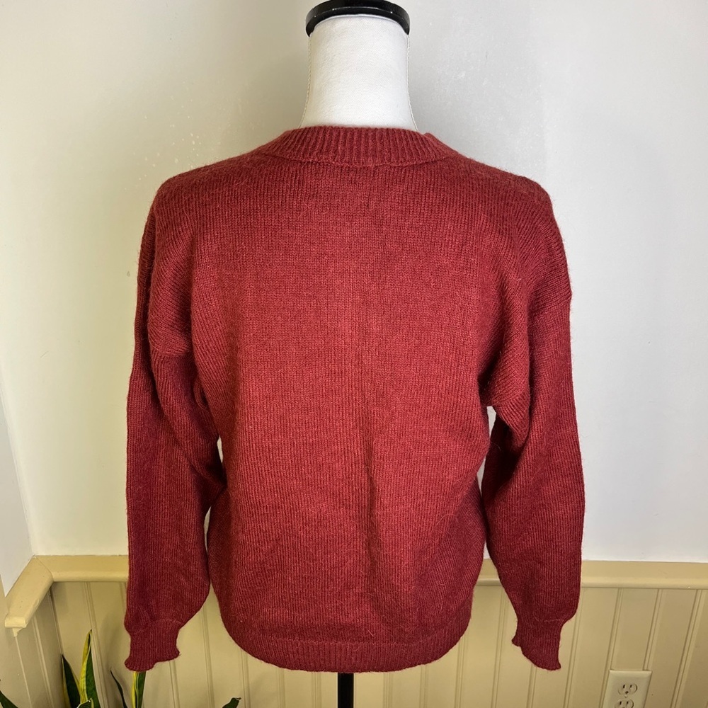 Vintage Peruvian Alpaca Wool Cardigan Sweater M Red Grandpa Preppy Fall Academia - Picture 2 of 8
